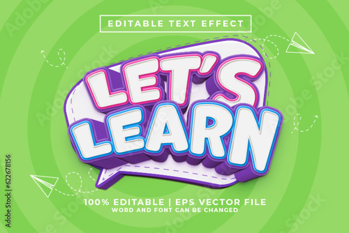Tablou canvas Lets Learn 3d Editable Text Effect Cartoon Style Premium Vector