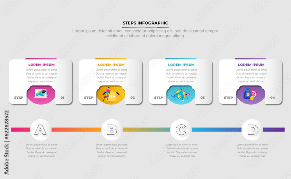 Business infographics 4 step options template with road timeline