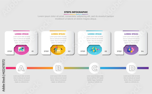 Business infographics 4 step options template with road timeline