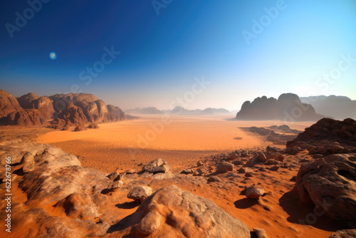 Landscape on planet Mars, scenic desert scene on the red planet. Generative AI