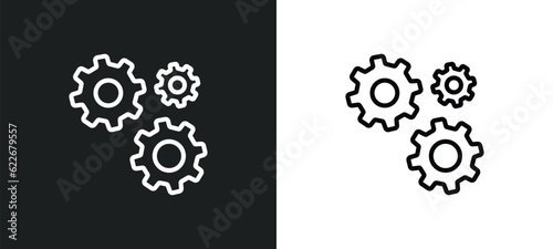 gears outline icon in white and black colors. gears flat vector icon from strategy collection for web, mobile apps and ui.