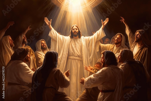 Christ resurrection with apostles around photo