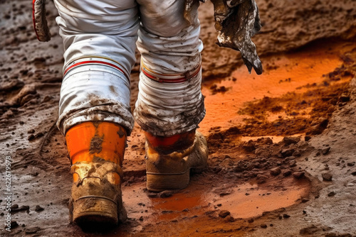Closeup of Astronaut s Boot on Mars. Generative AI