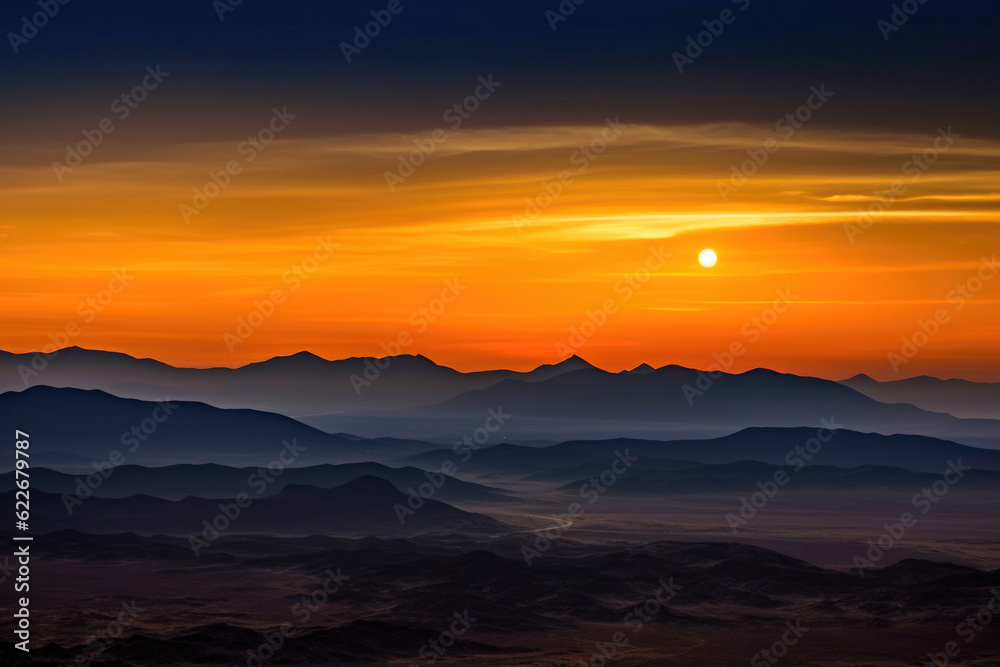 Obraz premium Panoramic view of colorful sunrise in mountains. Generative AI