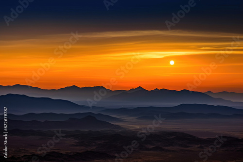 Panoramic view of colorful sunrise in mountains. Generative AI