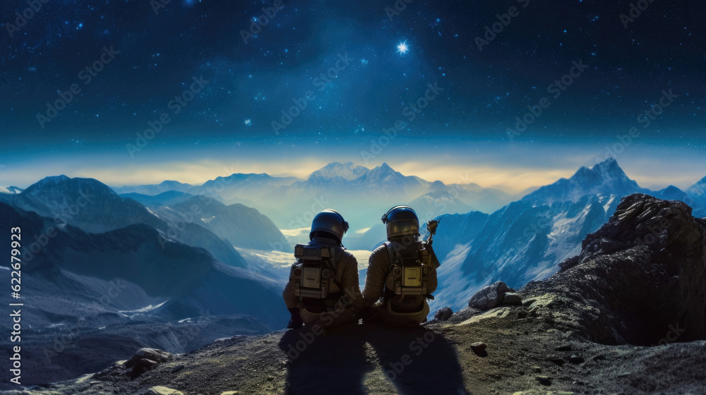 Astral Ambassadors on Moon's Horizon. Generative AI