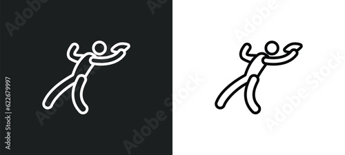 american football player catching the ball outline icon in white and black colors. american football player catching the ball flat vector icon from sports collection for web, mobile apps and ui.
