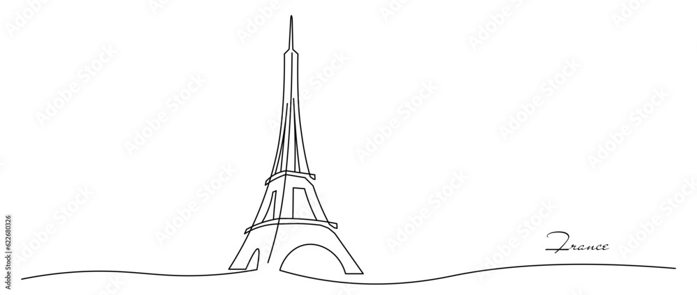 Line drawing doodle eiffel tower, France tourist attraction, Paris, travel.