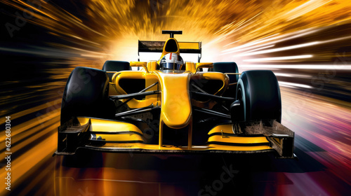 Yellow Symphony: F1 Speeding in Abstract Cityscape. Generative AI