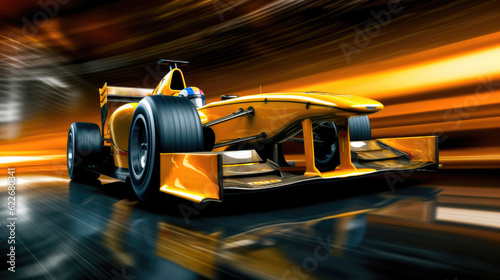F1 Car on Yellow Abstract Road of Speed. Generative AI