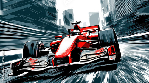 F1 Car's Urban Adventure: A Blur of Speed and Cityscape. Generative AI © Andrii 