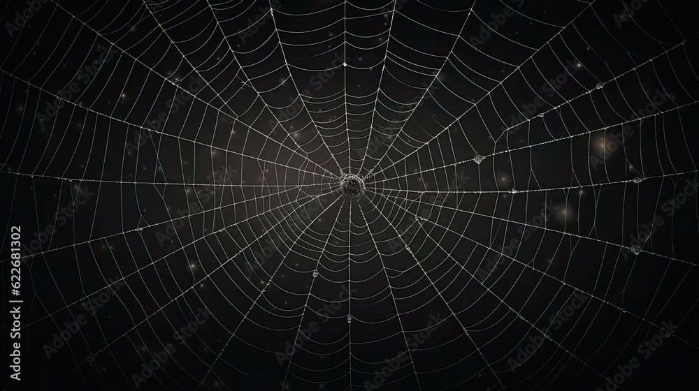 spider web with realistic details, forming spooky cobweb frames on a dark Halloween background