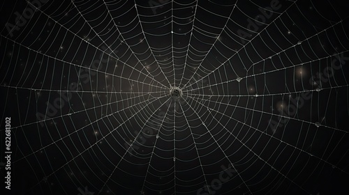 spider web with realistic details, forming spooky cobweb frames on a dark Halloween background
