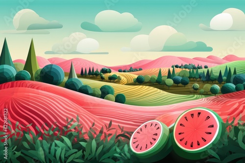 Paper cut out of a watermelon field.. Generative ai.