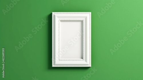 Empty white mockup, frame in green background with tropical leaves. Copy space. Generative AI