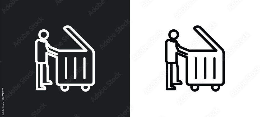 Obraz premium homeless outline icon in white and black colors. homeless flat vector icon from social collection for web, mobile apps and ui.