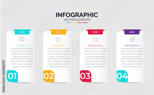 Business infographics 4 step options template with road timeline