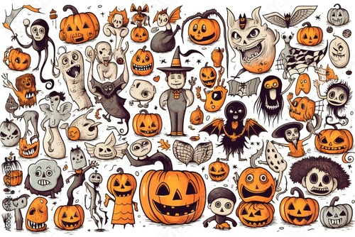 Halloween Doodles Clip art on white background Generative AI 