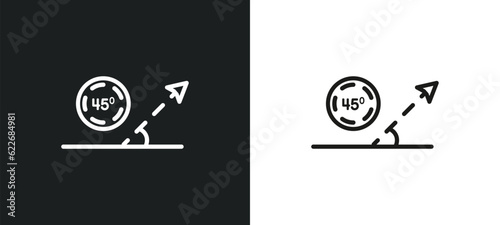 acute angle of 45 degrees outline icon in white and black colors. acute angle of 45 degrees flat vector icon from shapes collection for web, mobile apps and ui.