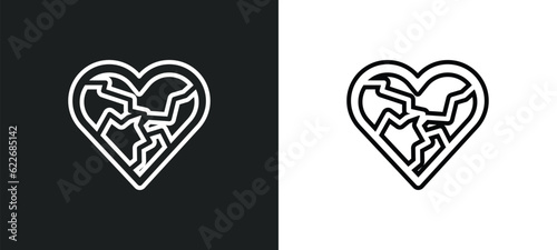 broken heart outline icon in white and black colors. broken heart flat vector icon from shapes collection for web, mobile apps and ui.