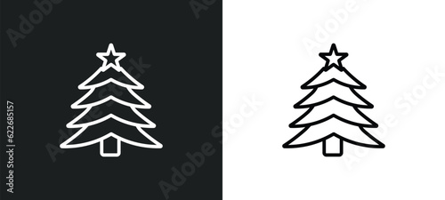 christmas tree with star outline icon in white and black colors. christmas tree with star flat vector icon from shapes collection for web, mobile apps and ui.