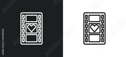 film strip with heart outline icon in white and black colors. film strip with heart flat vector icon from shapes collection for web, mobile apps and ui.