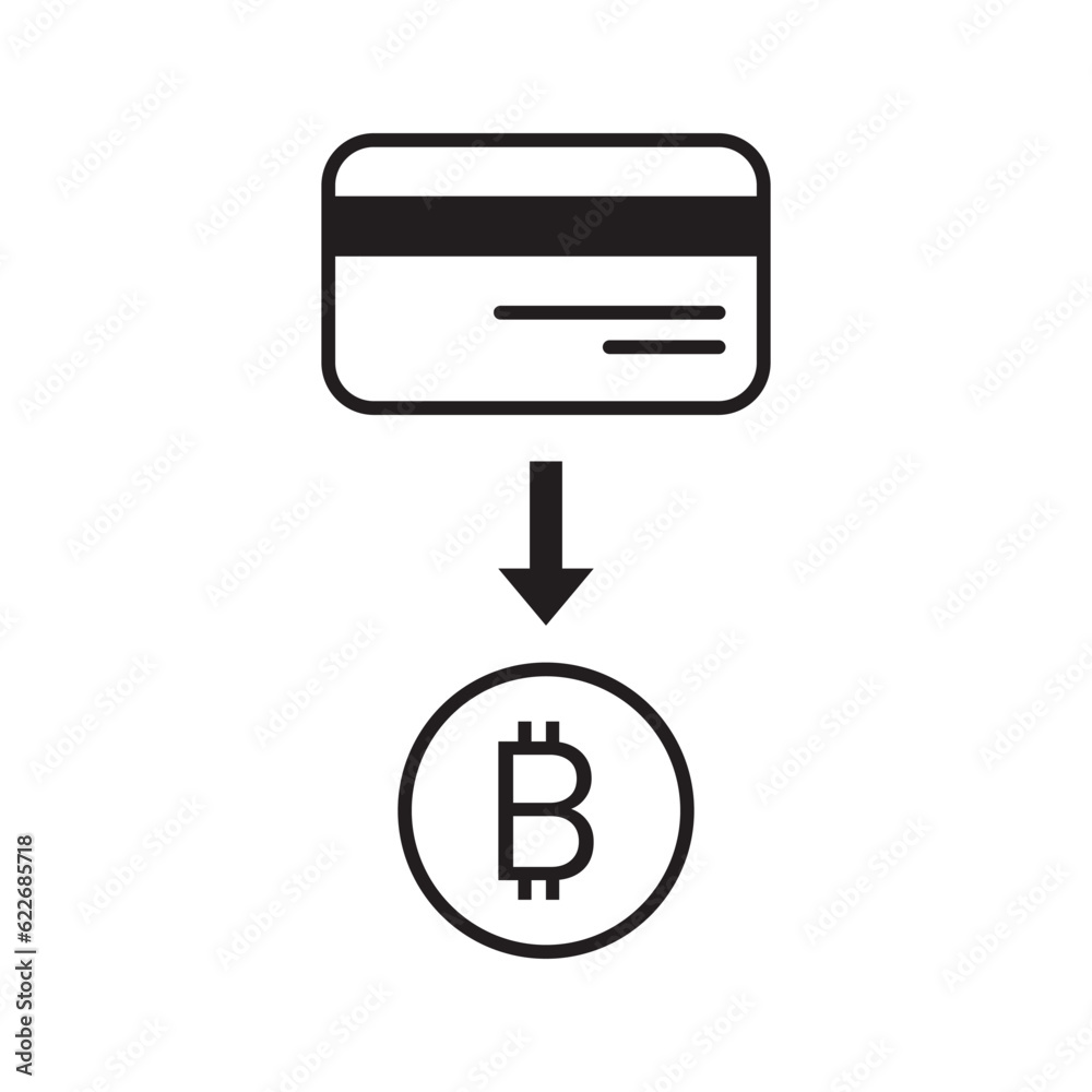 Card to bitcoin icon. Bitcoin and card vector icon. Bictoin wallet, payment, crypto icon, illustration Card to bitcoin icon. Bitcoin and card vector icon. Bictoin wallet, payment, crypto icon, illustration