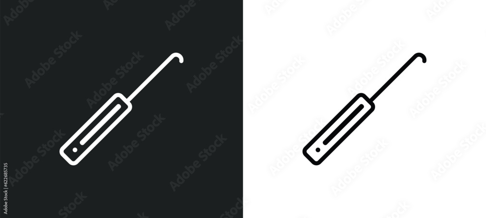 crochet hook outline icon in white and black colors. crochet hook flat vector icon from sew collection for web, mobile apps and ui.