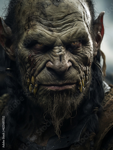 close up portrait of a male orc ogre with medieval armor  photo