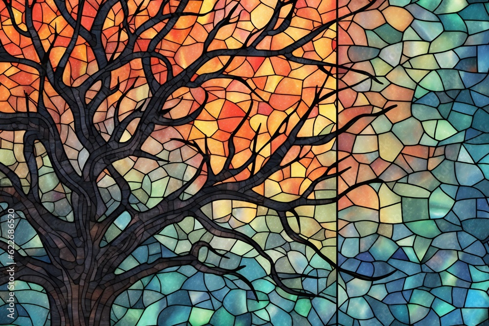 Stained Glass Celestial Trees Digital paper Generative AI Stained Glass Celestial Trees Digital paper Generative AI