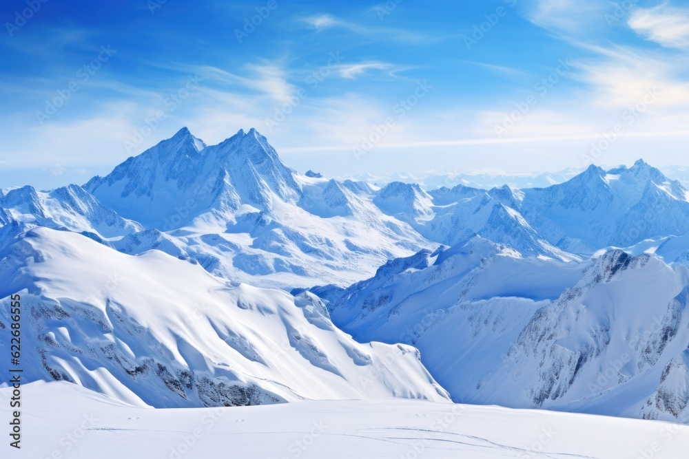 A mountain range covered in snow