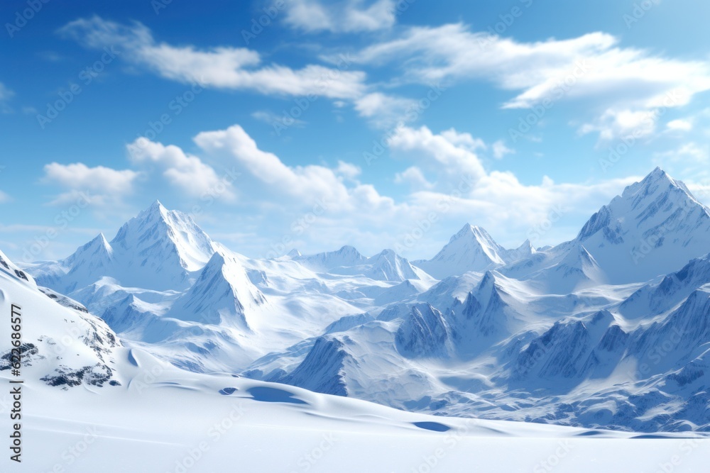 A mountain range covered in snow