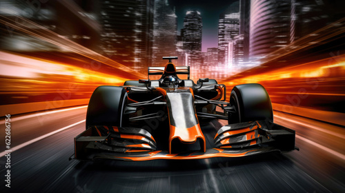 Fast and Furious: F1 Car Roaring through Urban Scenery. Generative AI