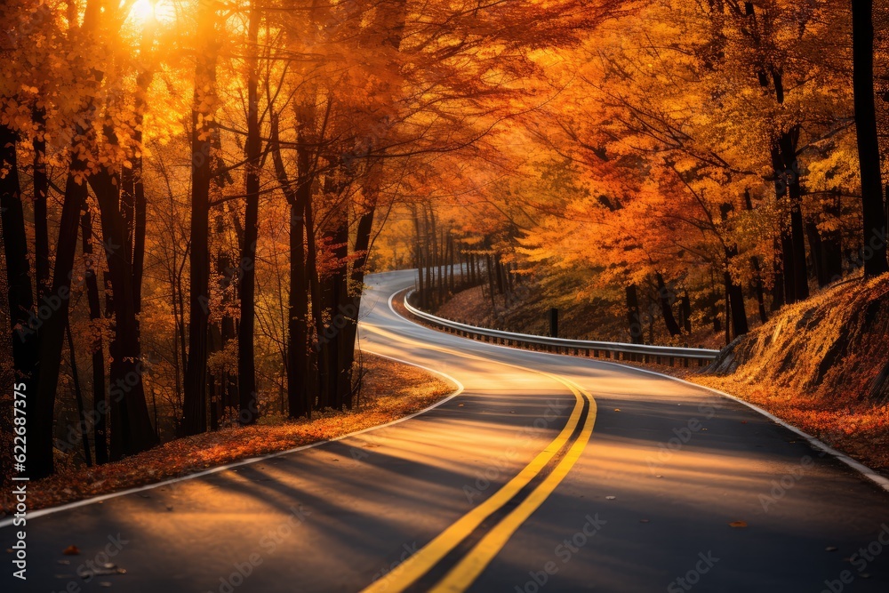 Windy Autumn Road - Fall Colors - Season Change