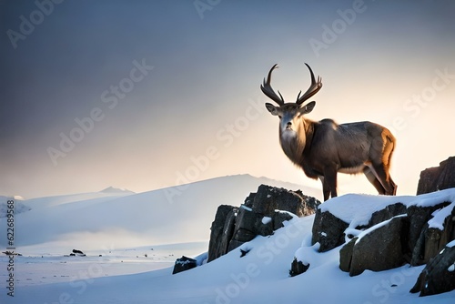 Markhor in the mountains in winter - Generative AI