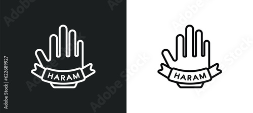 haram outline icon in white and black colors. haram flat vector icon from religion collection for web, mobile apps and ui.