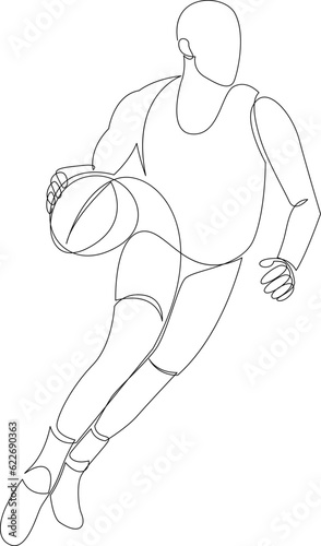 Basketball player running and holding the ball continuous one line drawing. Athlete dribbling minimalist vector illustration.