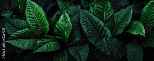 Abstract green leaf texture, nature background, tropical panorama. Generative Ai. © annamaria