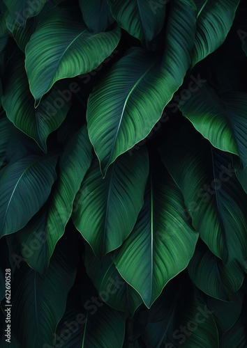 Abstract green leaf texture  nature background  tropical. Generative Ai.