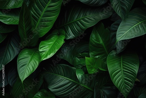 Abstract green leaf texture, nature background, tropical. Generative Ai.