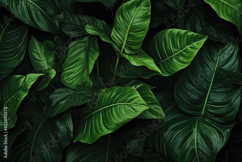 Abstract green leaf texture  nature background  tropical. Generative Ai.