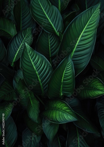 Abstract green leaf texture  nature background  tropical. Generative Ai.