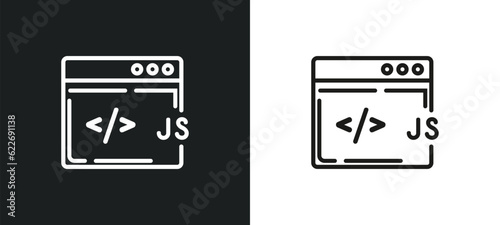 js outline icon in white and black colors. js flat vector icon from programming collection for web, mobile apps and ui.