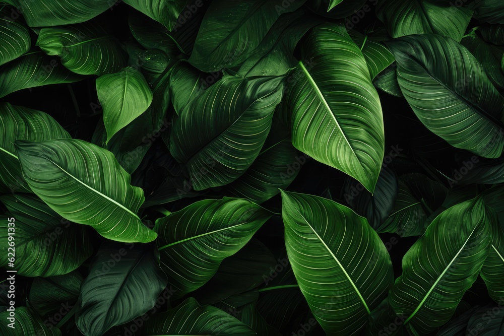 Abstract green leaf texture, nature background, tropical. Generative Ai. Abstract green leaf texture, nature background, tropical. Generative Ai.