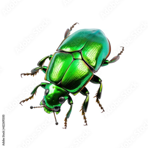Green june beetle bug isolated on white transparent background