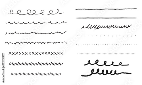 Set of hand drawn vector line border. underline pencil strokes, wavy stroke, dot stroke,Doodle design