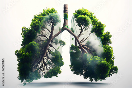 Green lung with trees and roots. Generative ai design. photo