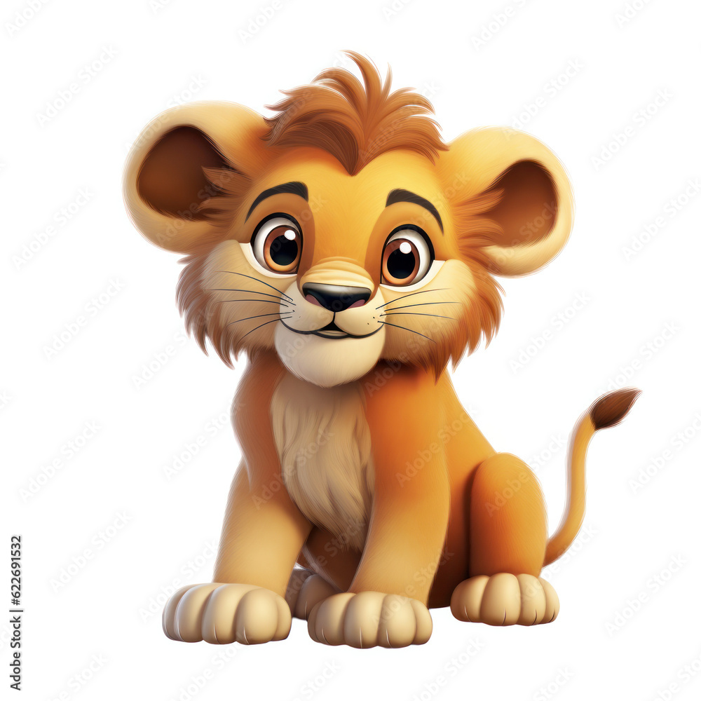 Fototapeta premium Cute cartoon lion cub isolated on white background