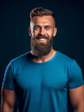 An attractive man with a beard portrait to the waist. Generated by AI