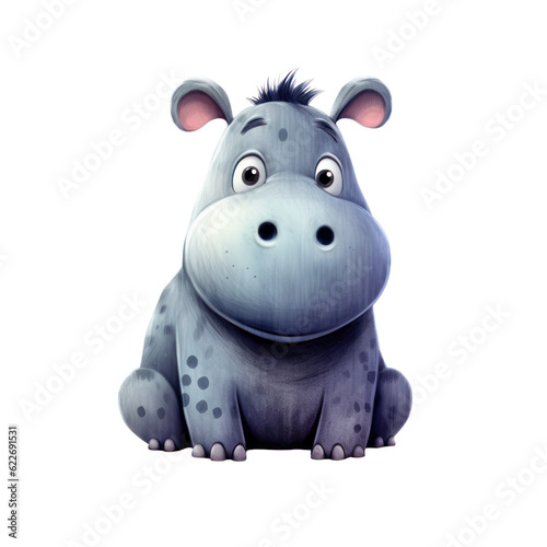 Cute cartoon hippo isolated on white background